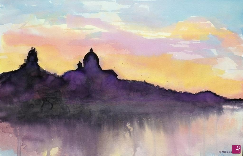 quadri in vendita online - Firenze, Cestello al tramonto da Ponte alla Carraia