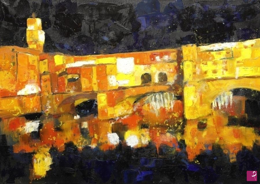 quadri in vendita online - Firenze, Notte su Ponte Vecchio