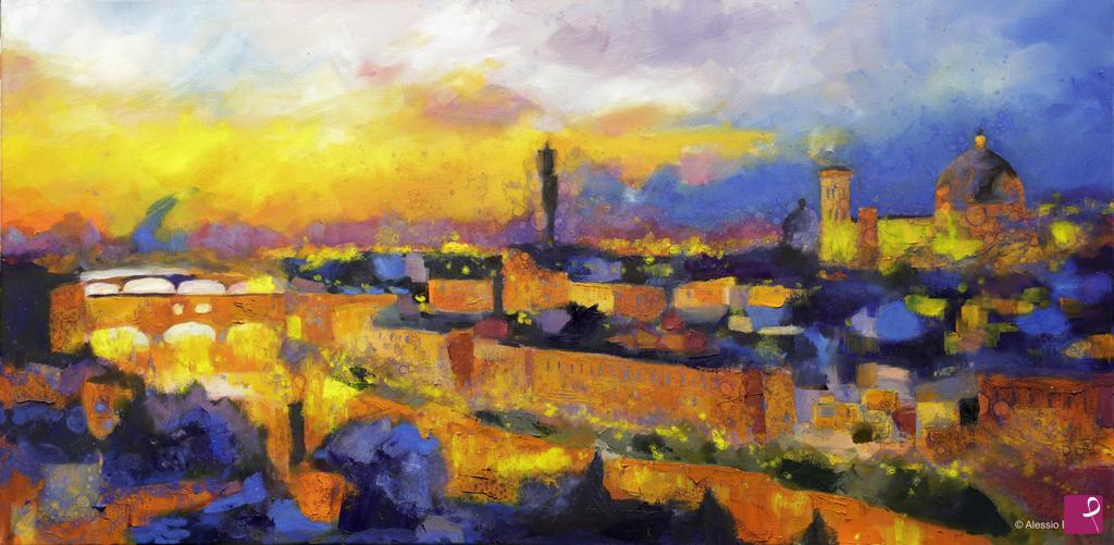 quadri in vendita online - Firenze, tramonto da Piazzale Michelangelo, autunno 2016