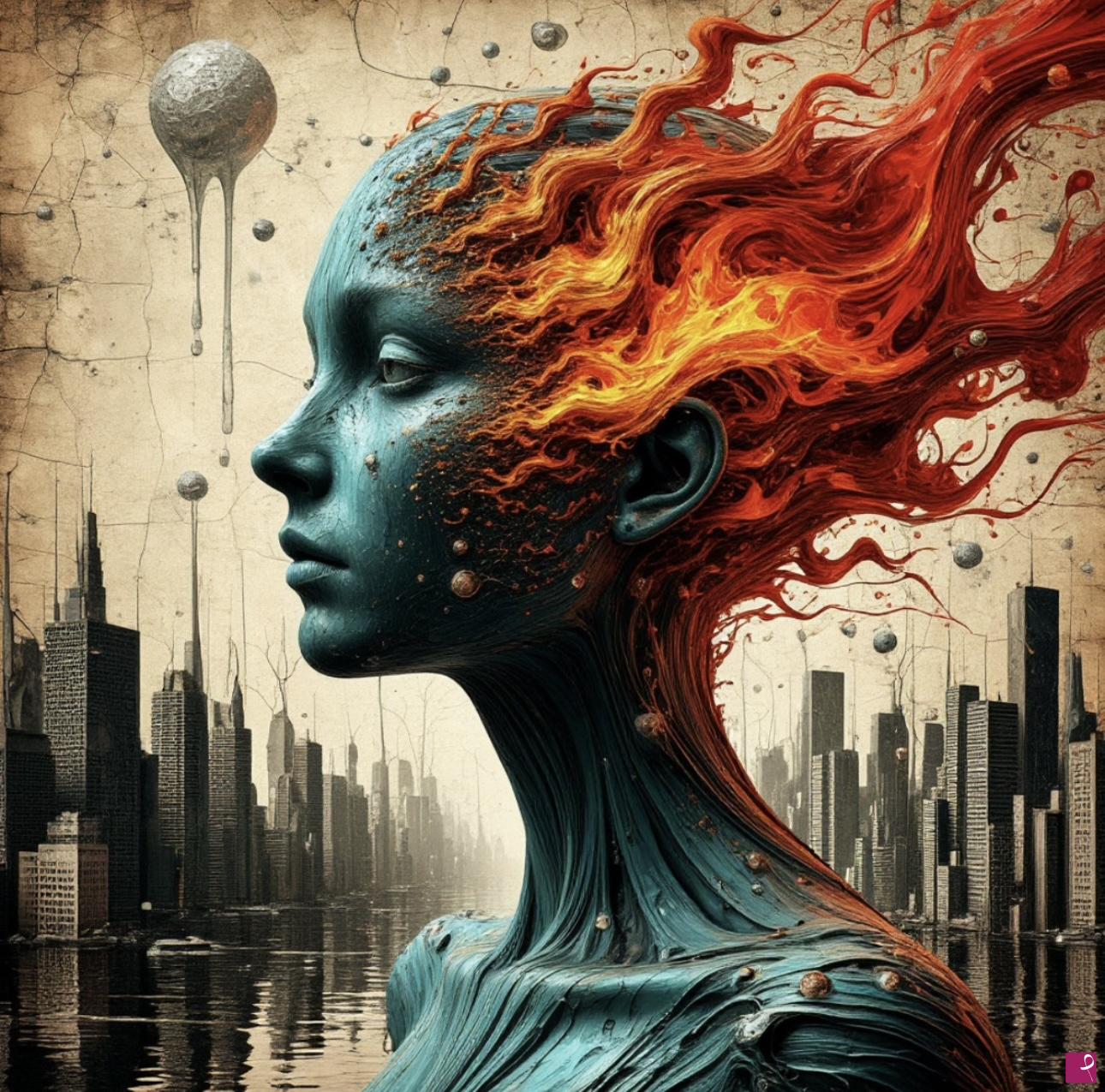 quadri in vendita online - Firewoman in city