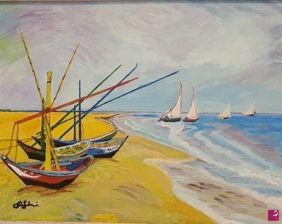 quadri in vendita online - Fishing boats on Saint Maries de la Mer beach