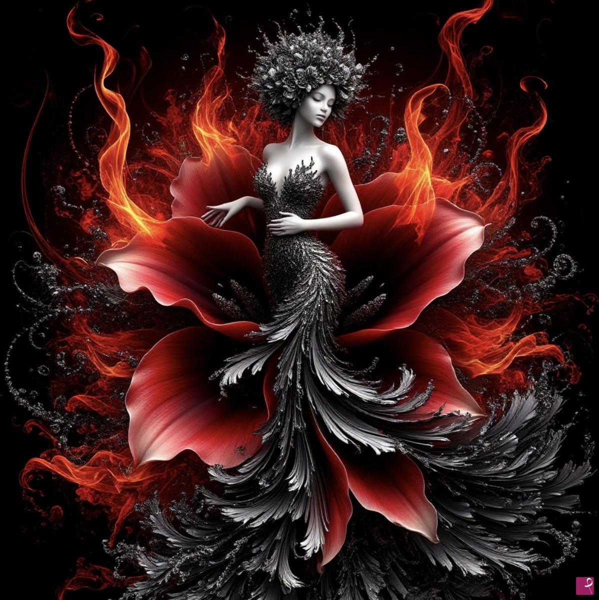 quadri in vendita online - Flame, flowers, girl 