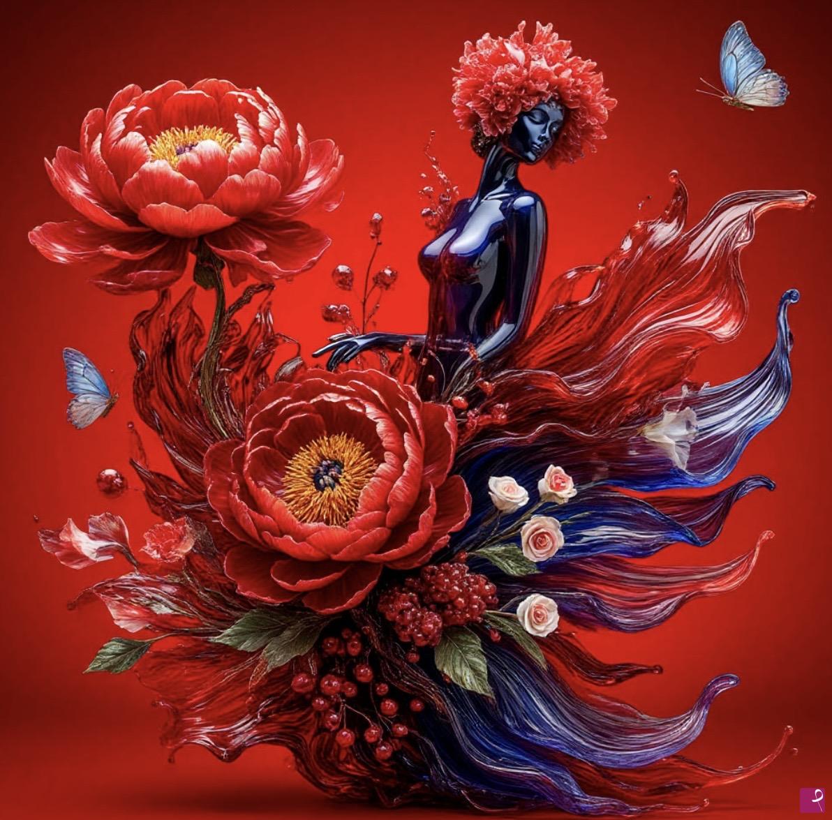 quadri in vendita online - Flight girl and flowers 