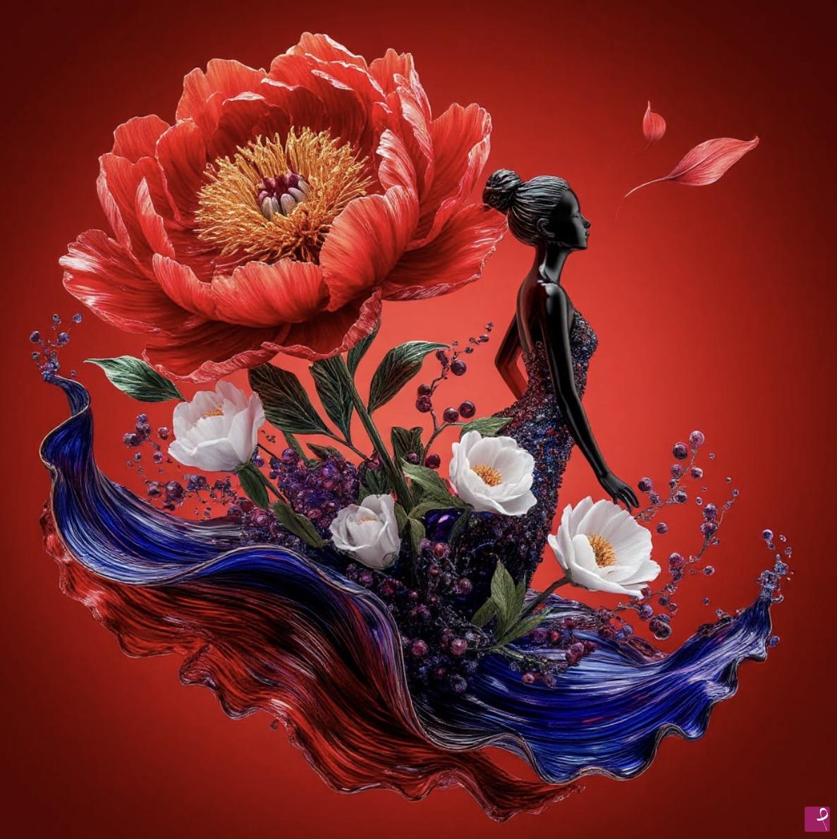 quadri in vendita online - Flight women and flowers 