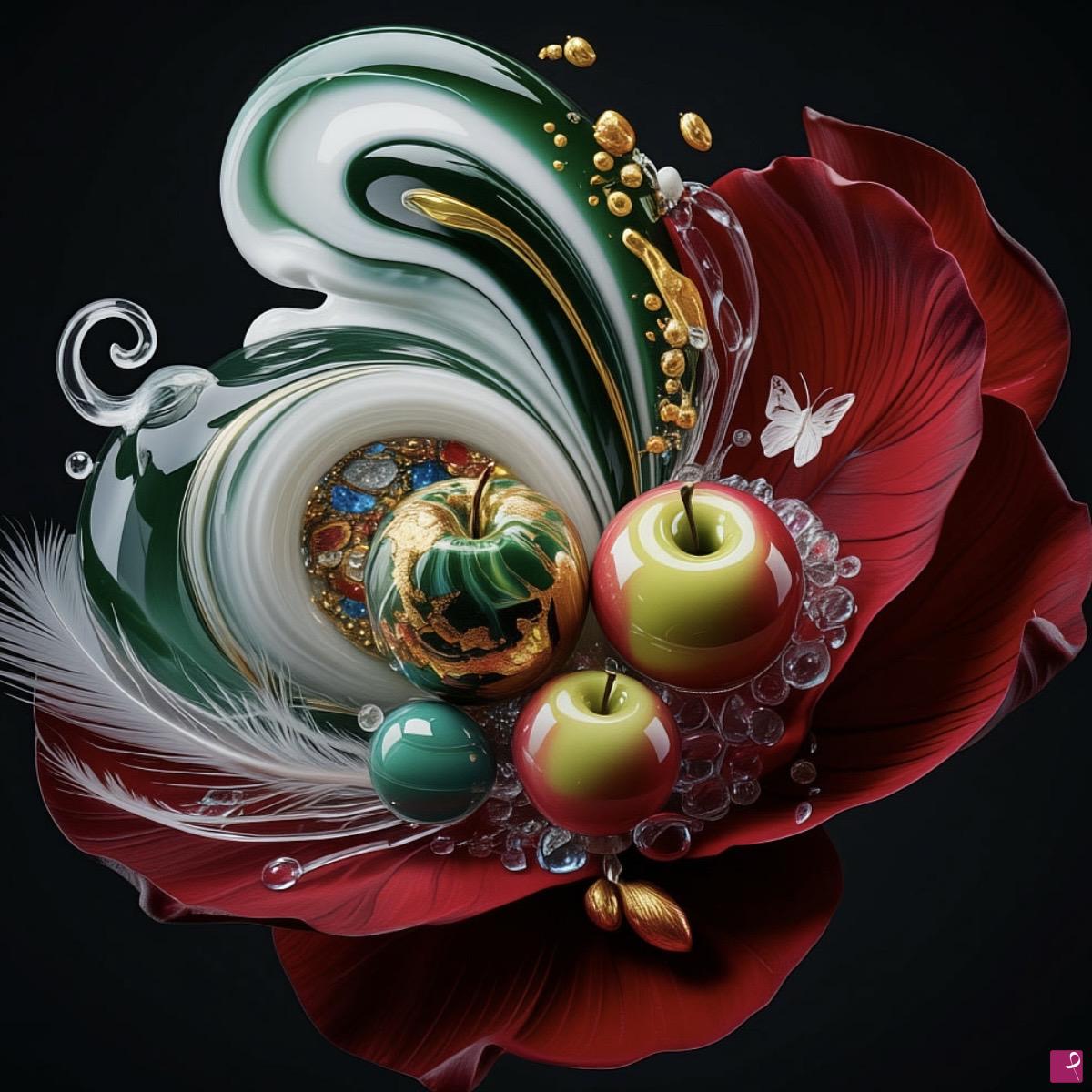 quadri in vendita online - Flower, Apples and butterflies 
