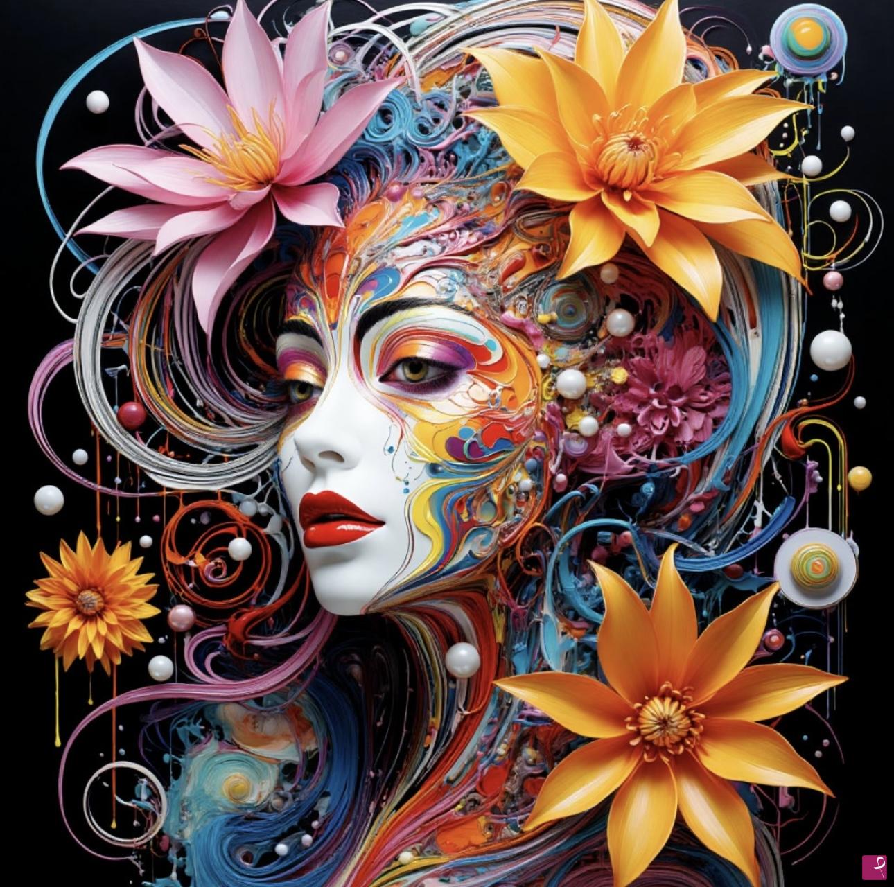 quadri in vendita online - Flower art and woman fece