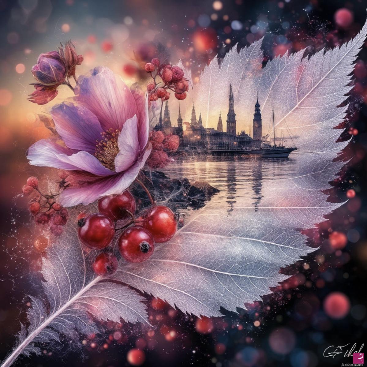 quadri in vendita online - Flower on a leaf