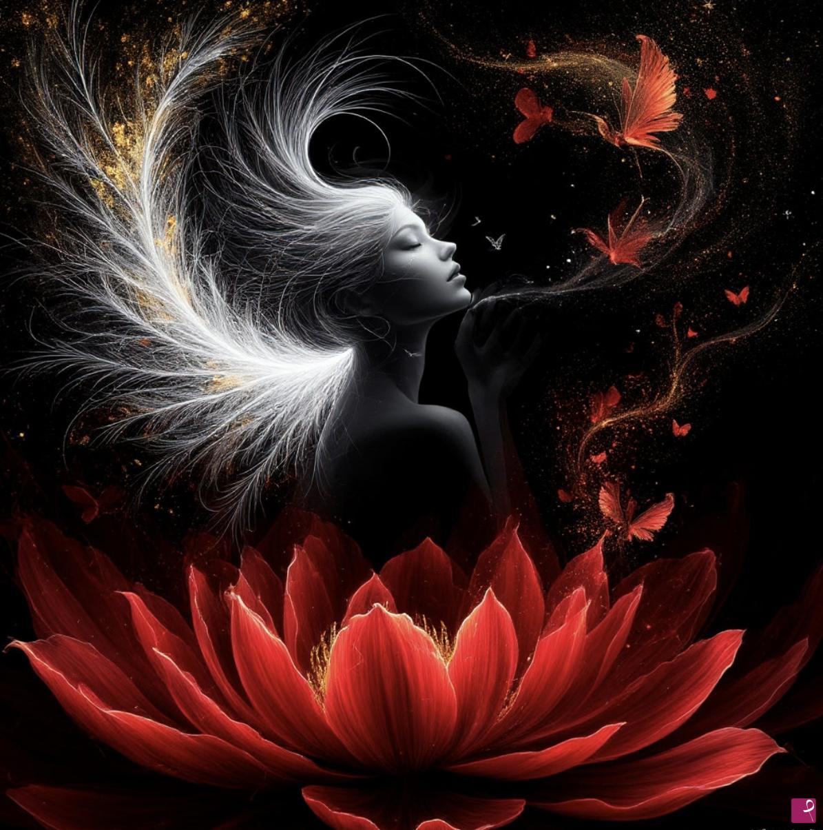 quadri in vendita online - Flower,girl and butterfly 