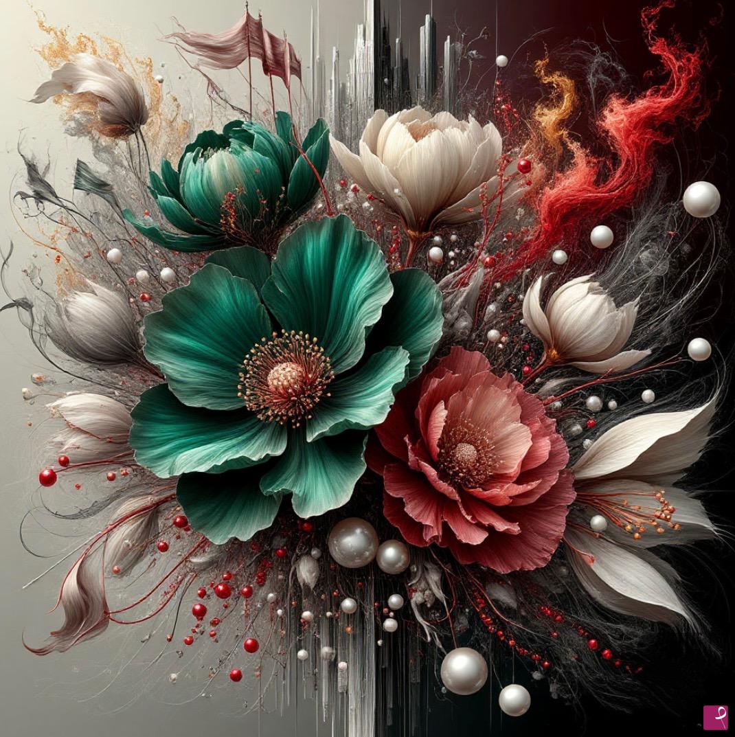 quadri in vendita online - Flowers against a black-and-white background