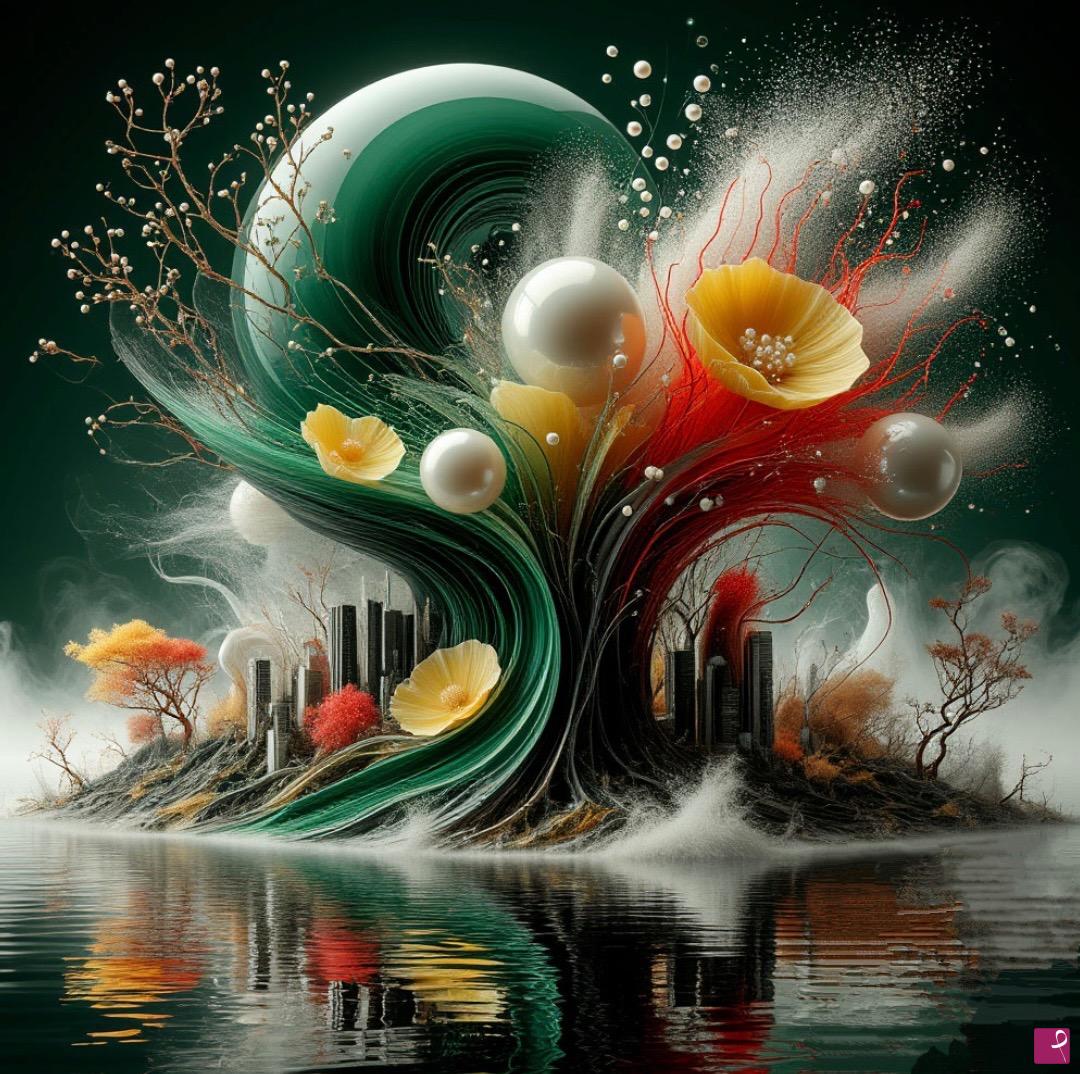 quadri in vendita online - Flowers against the backdrop of the Moon