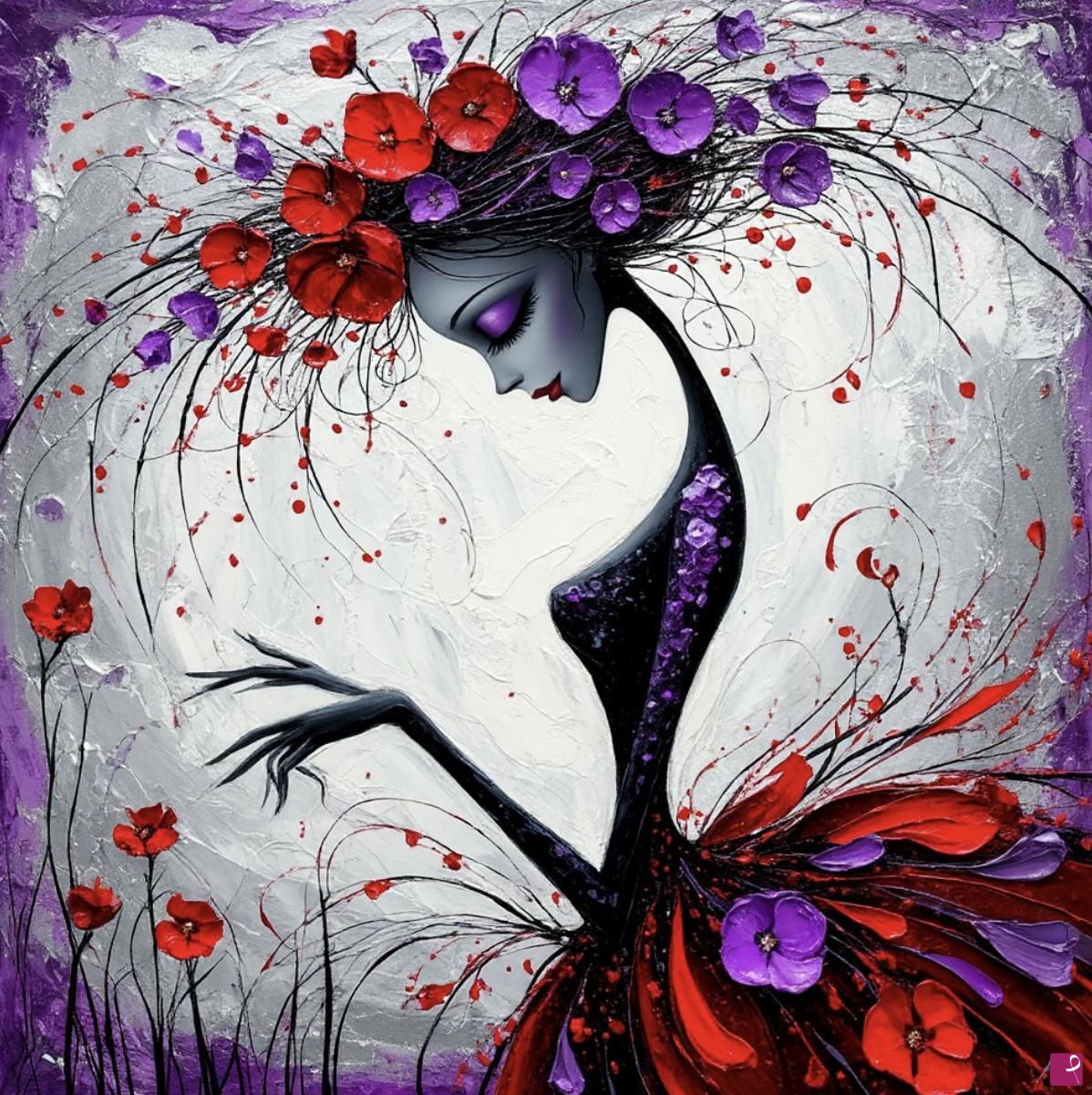 quadri in vendita online - Flowers and girl