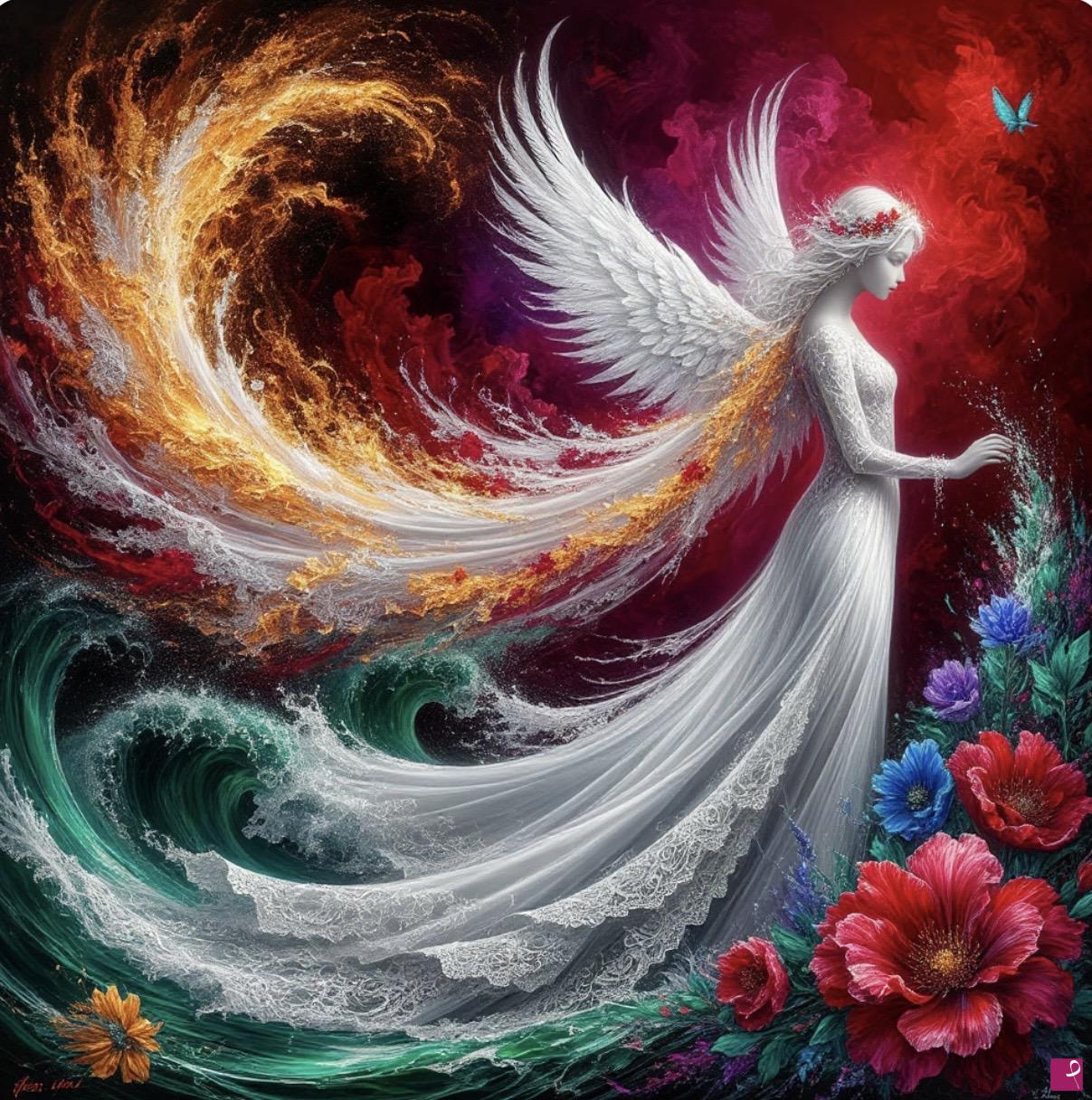 quadri in vendita online - Flowers, angel in white dress 