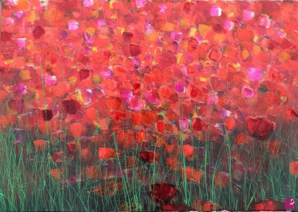 quadri in vendita online - flowers in red