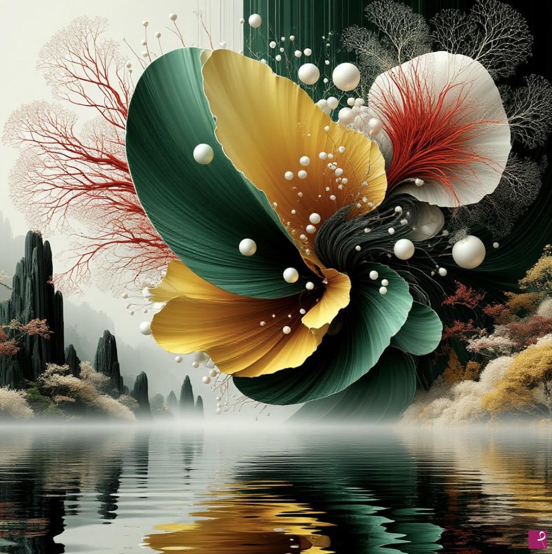 quadri in vendita online - Flowers near river 