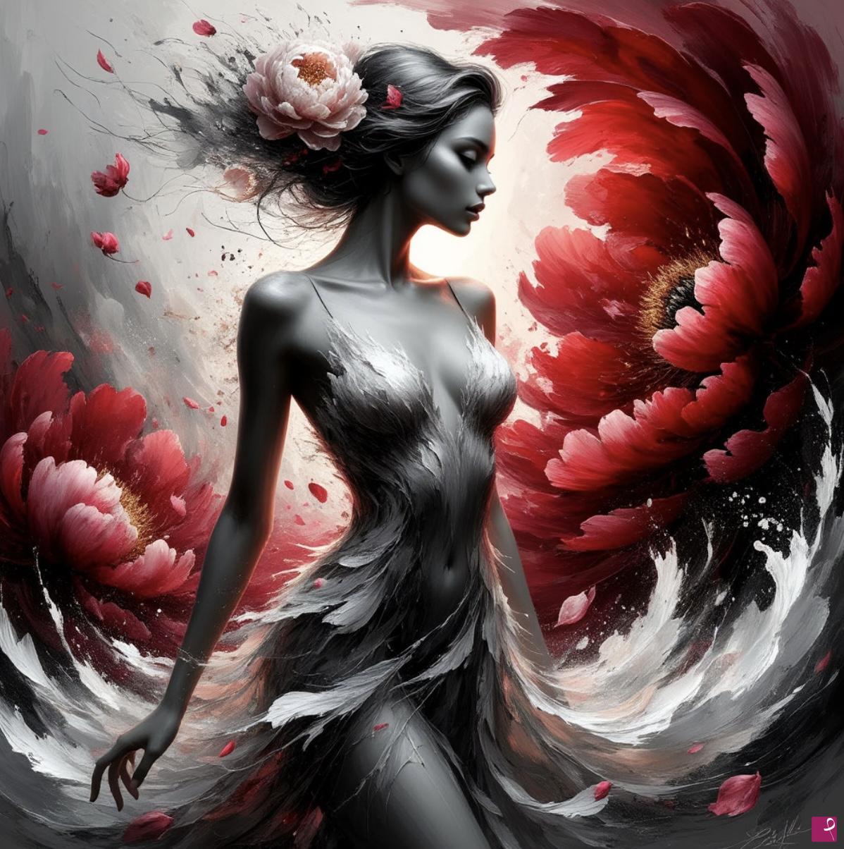quadri in vendita online - Flowers wave, girl 