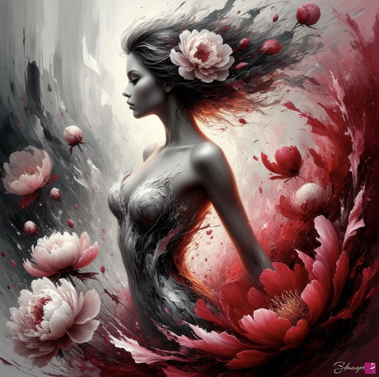 quadri in vendita online - Flower's waves, girl 