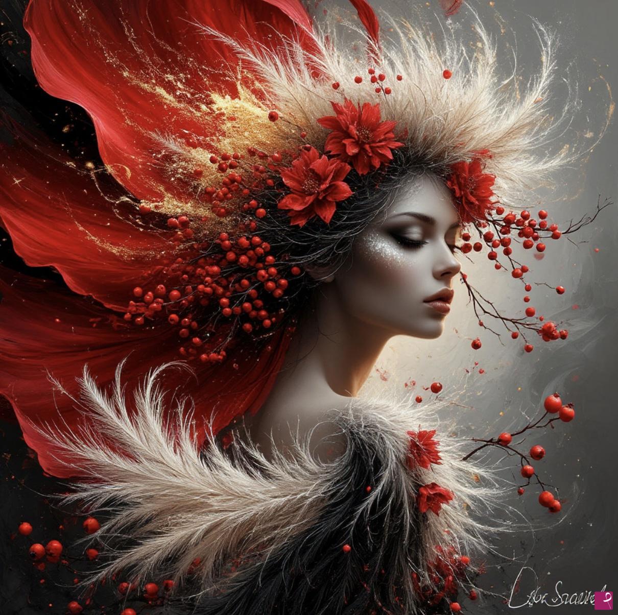 quadri in vendita online - fluff, feathers, fur, flowers, beauty, exoticism, fantasy