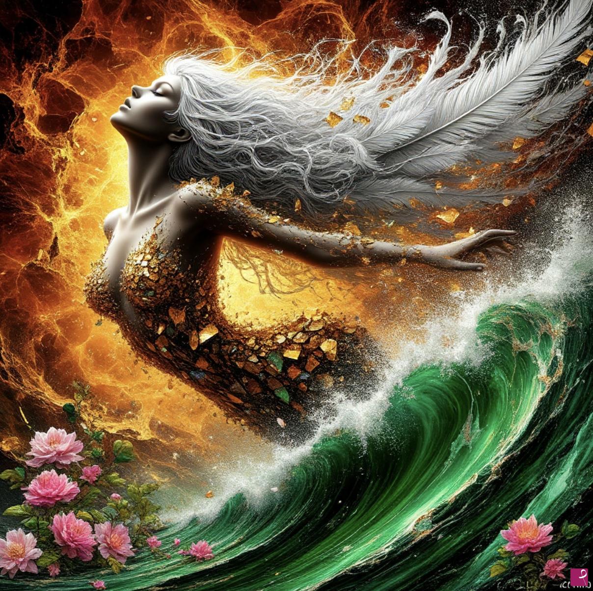quadri in vendita online - Fly girl on sea waves 