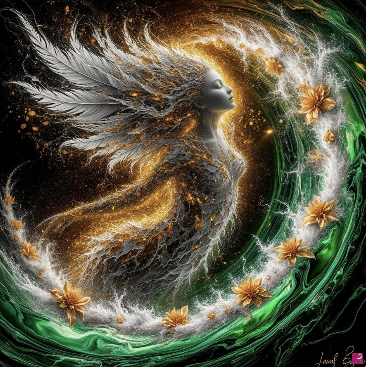 quadri in vendita online - Flying girl and sea waves 