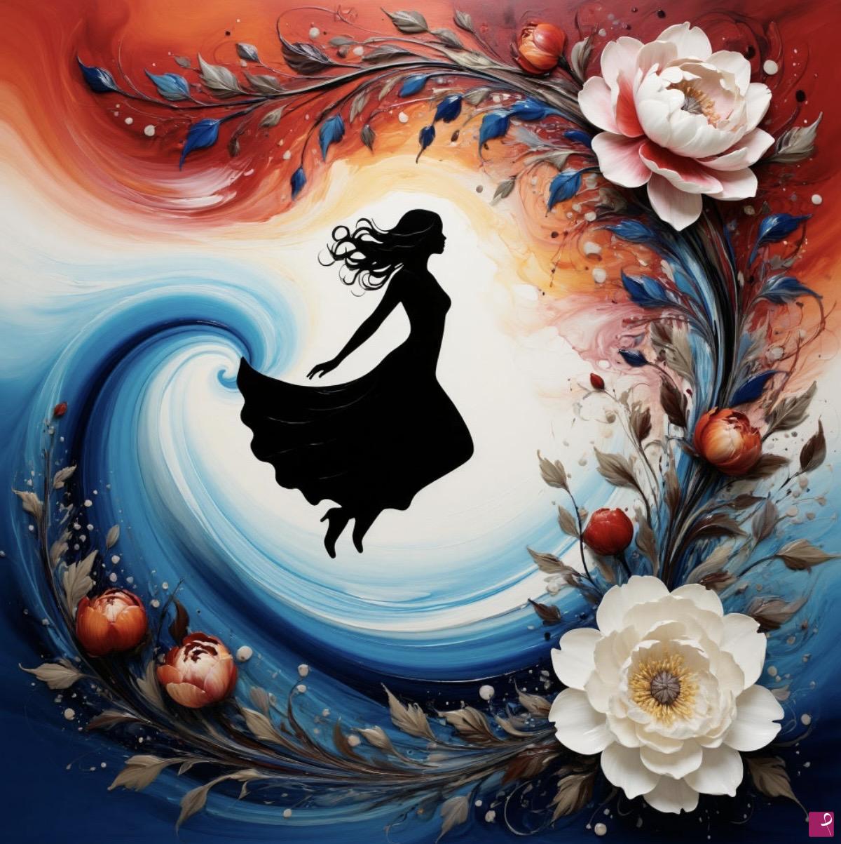 quadri in vendita online - Flying girl in flowers 