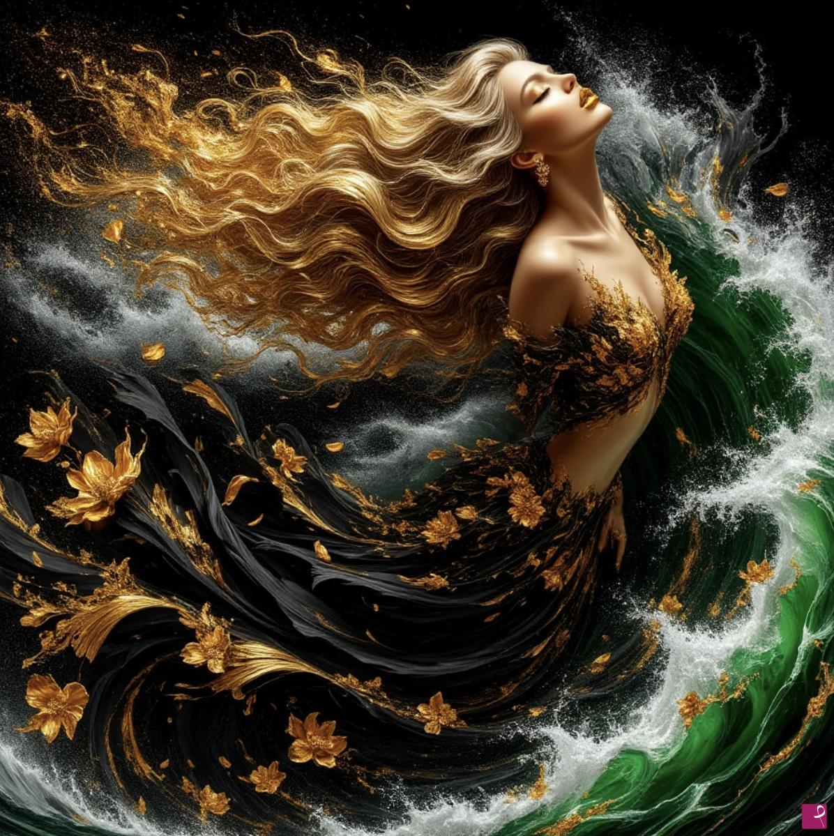 quadri in vendita online - Flying woman in sea waves 