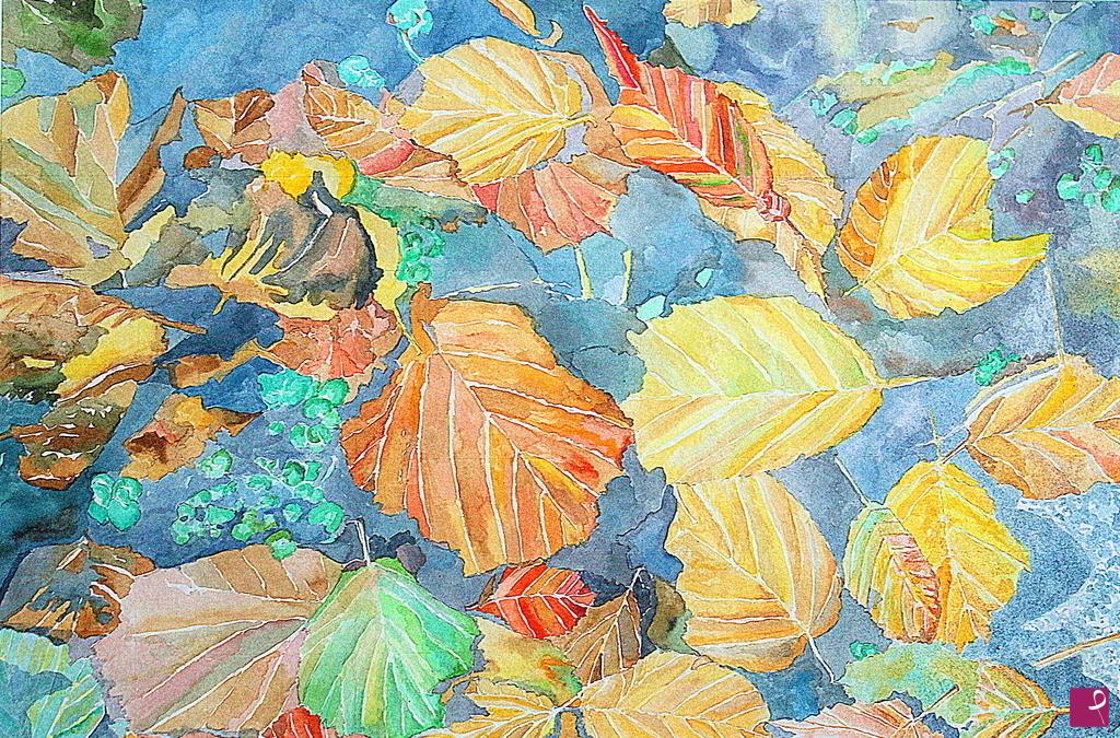 quadri in vendita online - Foglie cadute in autunno