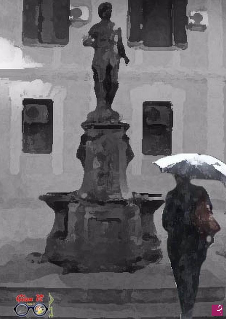 quadri in vendita online - Fontana di giugno in tempo di neve