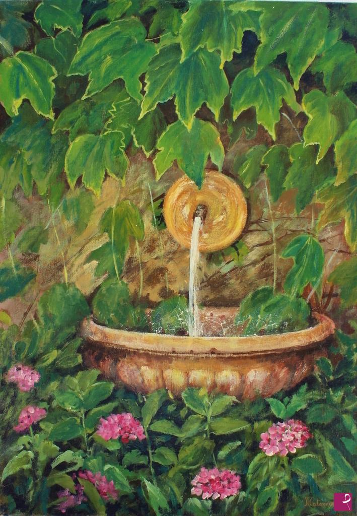 quadri in vendita online - Fontana nel verde
