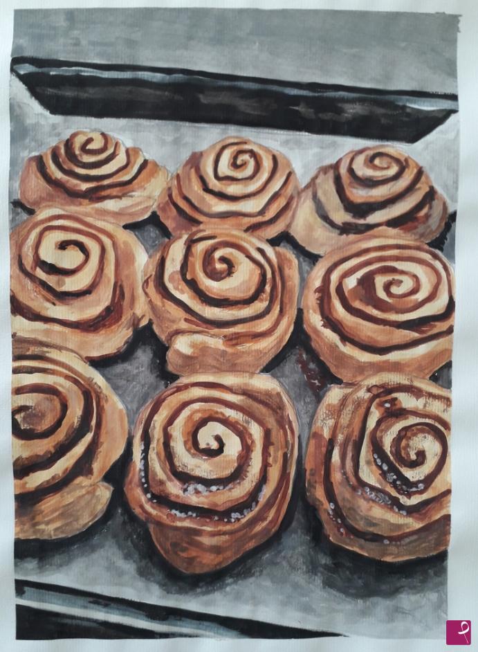 quadri in vendita online - Food illustration art - Cinnamon rolls 