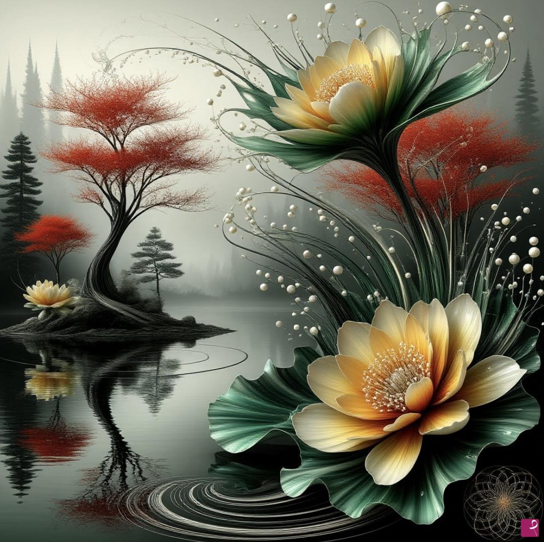 quadri in vendita online - Forest lake, flowers