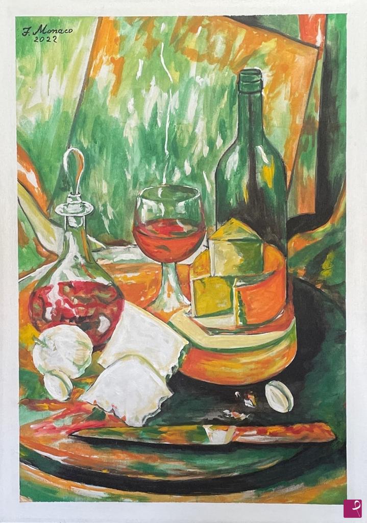 quadri in vendita online - Formaggio con vino