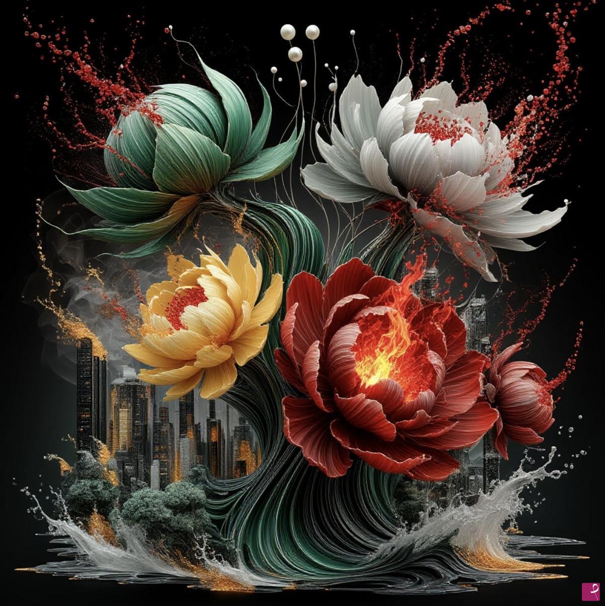 quadri in vendita online - Four big flowers 