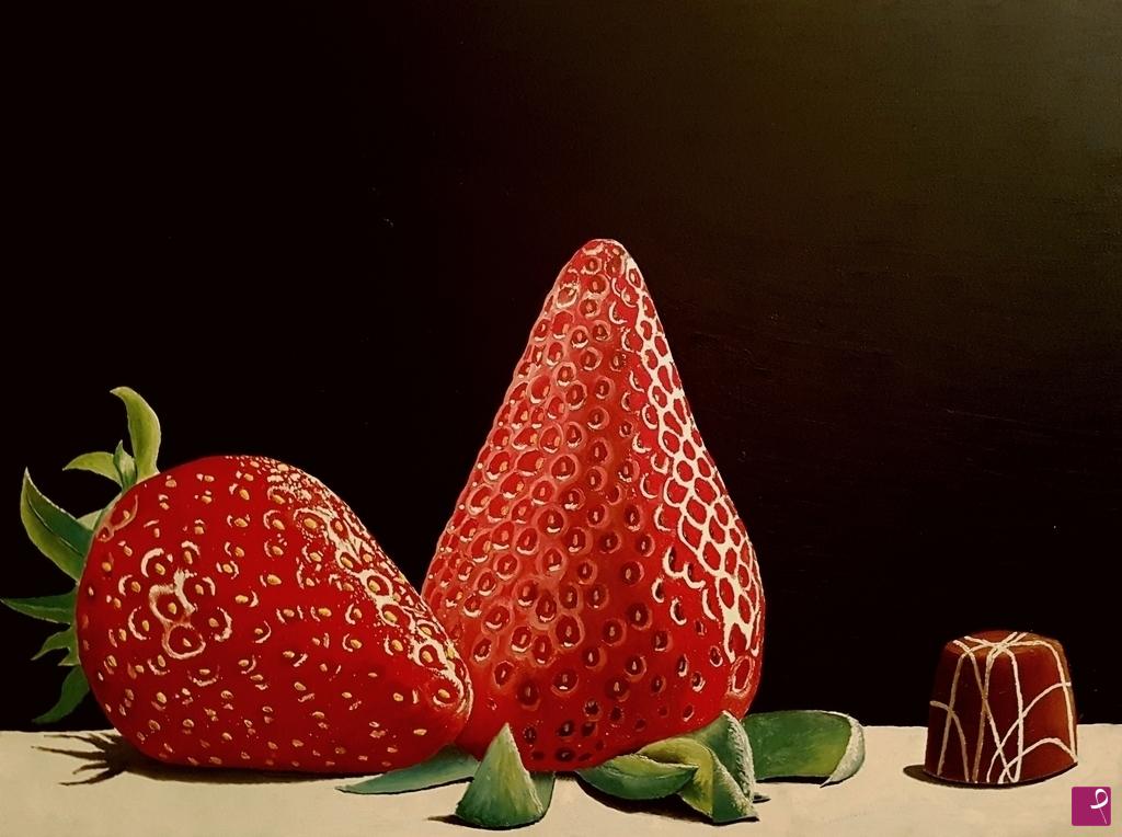 quadri in vendita online - Fragole e pralina al cioccolato