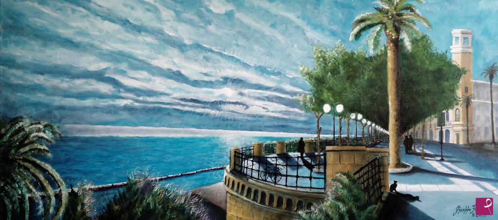 quadri in vendita online - Freddo tramonto sul lungomare di Taranto