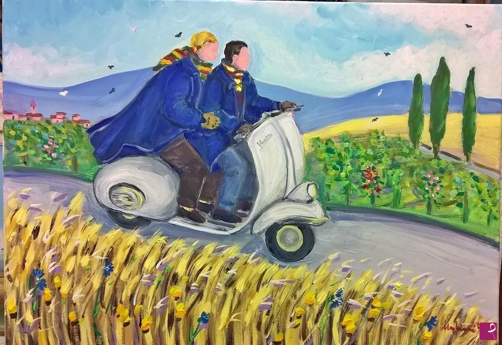 quadri in vendita online - Frescobaldi e Nutini in vespa