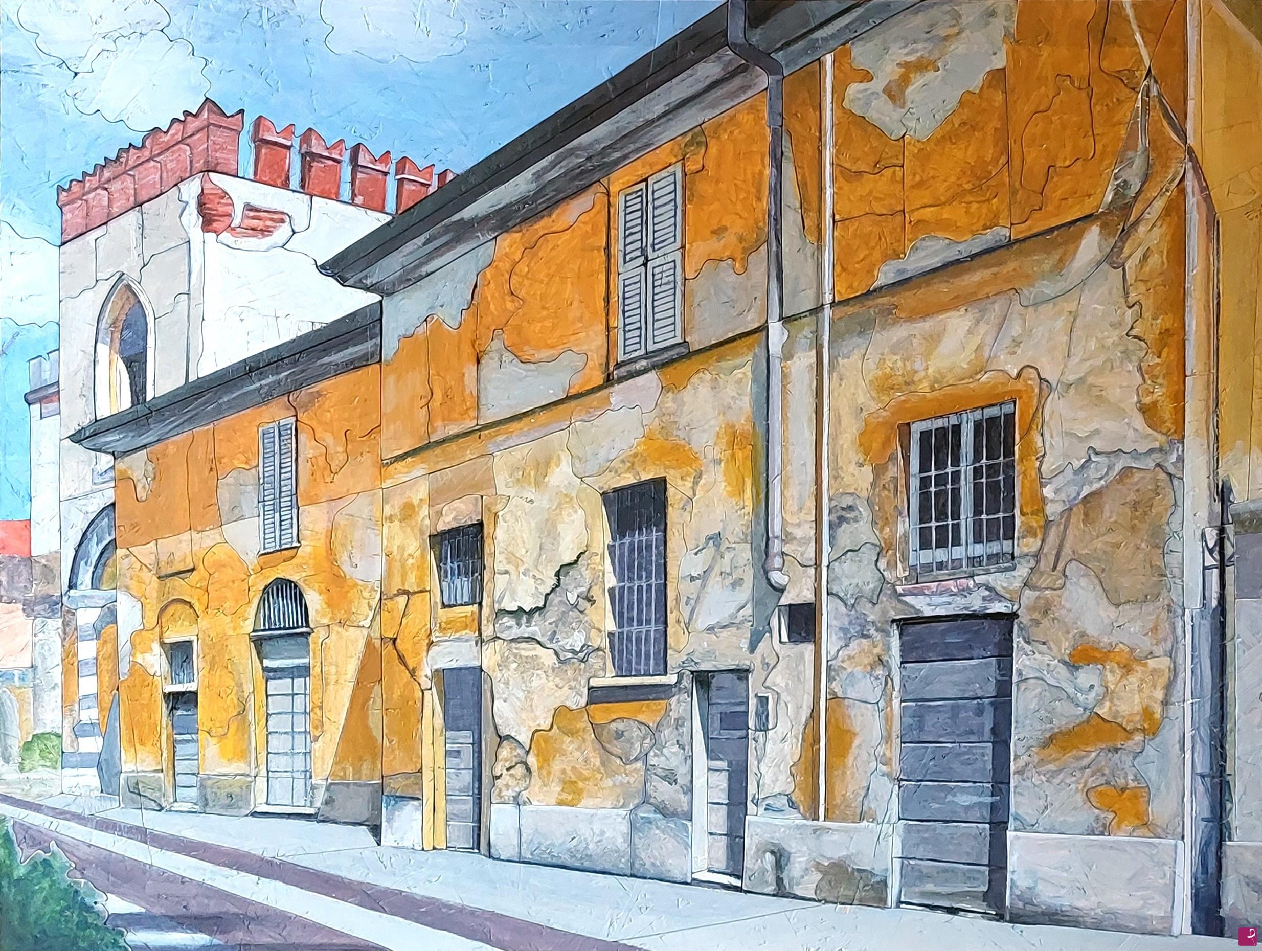 quadri in vendita online - Frontespizio edificio adiacente Villa Sottocasa