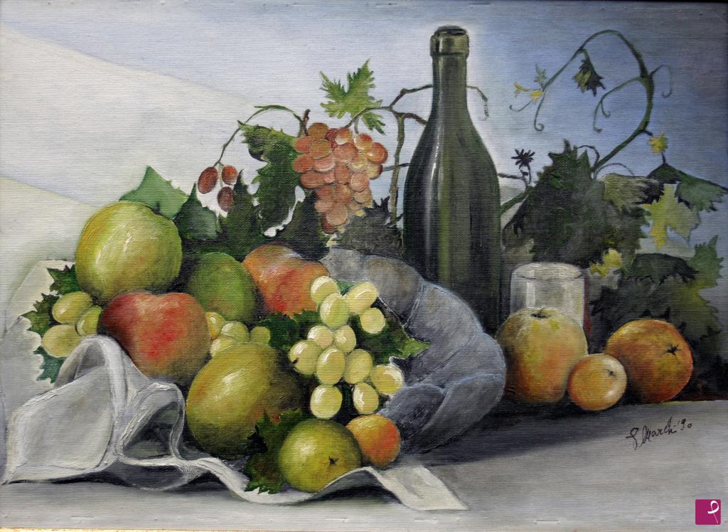 quadri in vendita online - Frutta con bottiglia