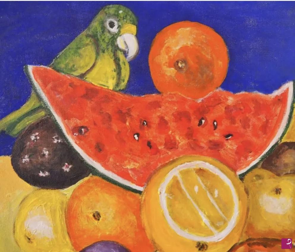 quadri in vendita online - Frutta esotica con pappagallo