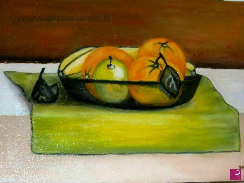 quadri in vendita online - frutta in piatto di vetro verde