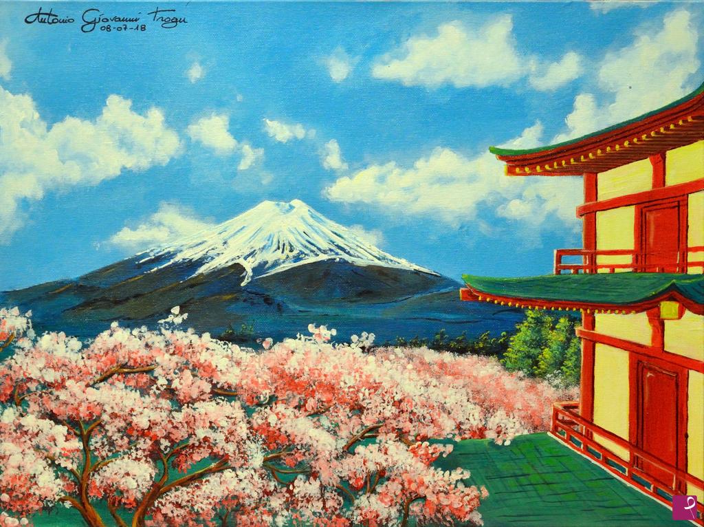 quadri in vendita online - Fujisan to pagoda Chureito