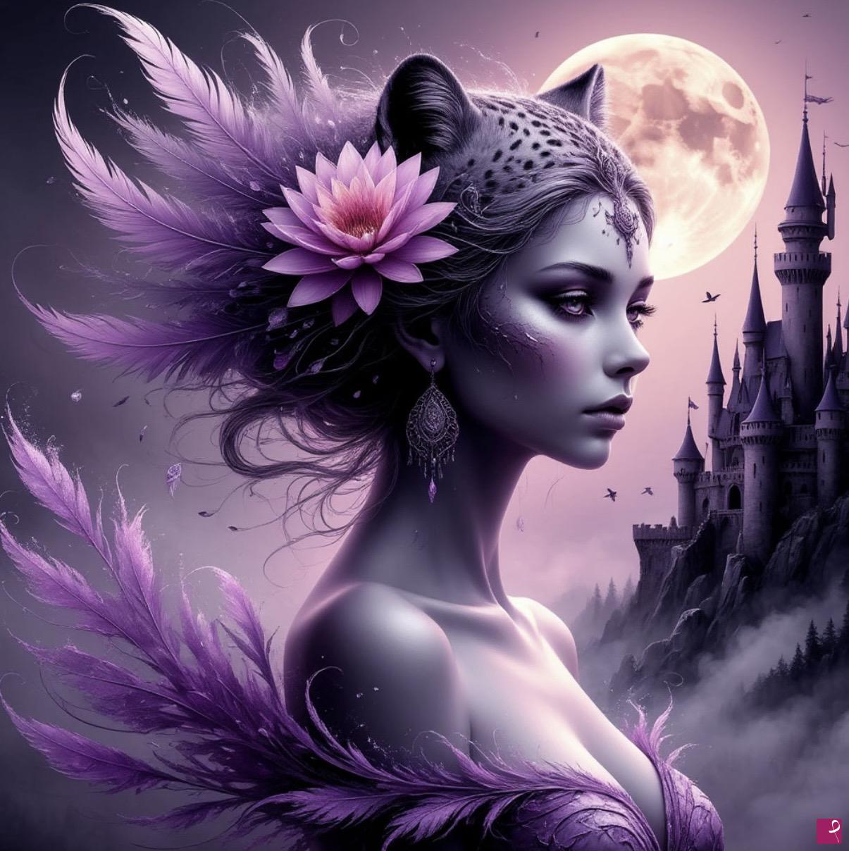 quadri in vendita online - Full Moon and girl 