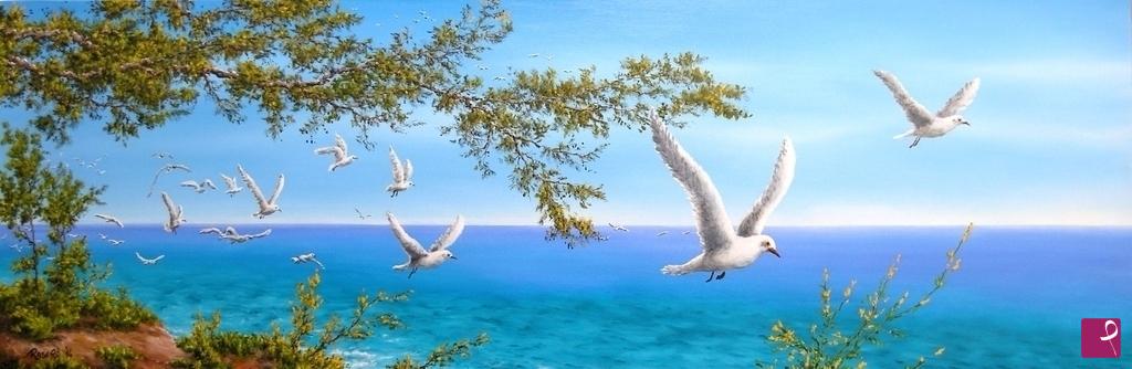 quadri in vendita online - Gabbiani sul mare