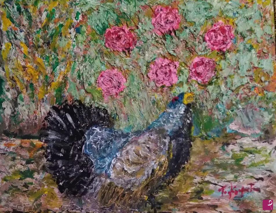 quadri in vendita online - Gallo cedrone e le rose