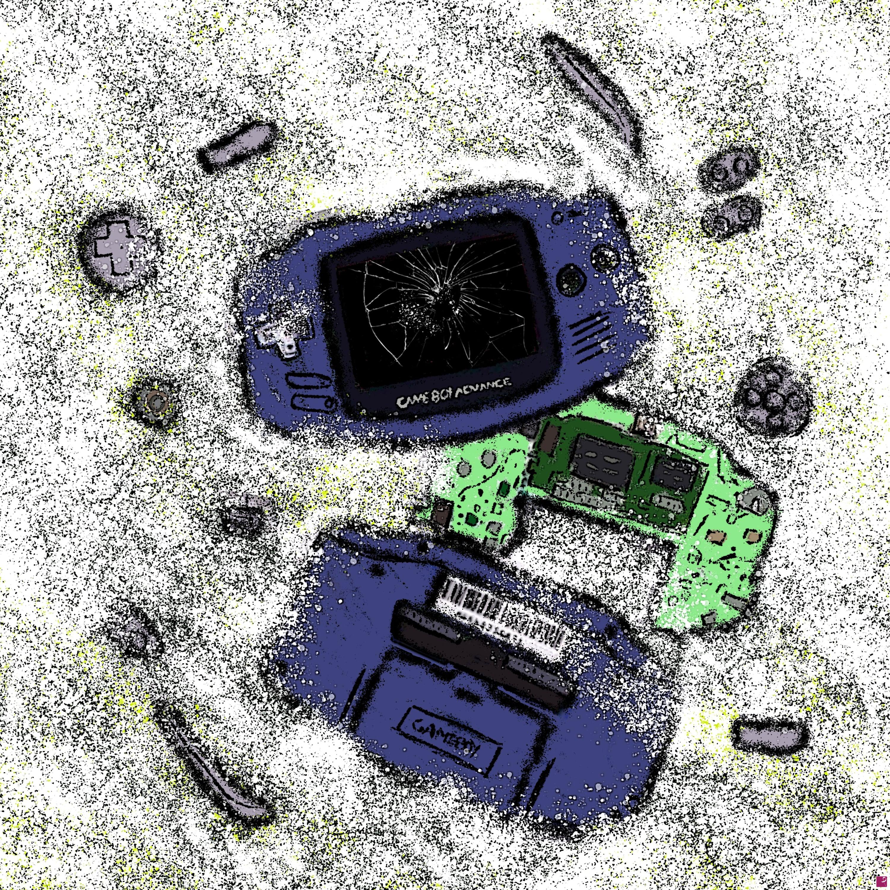 quadri in vendita online - Game Boy Advanced Destroyed in the Snow