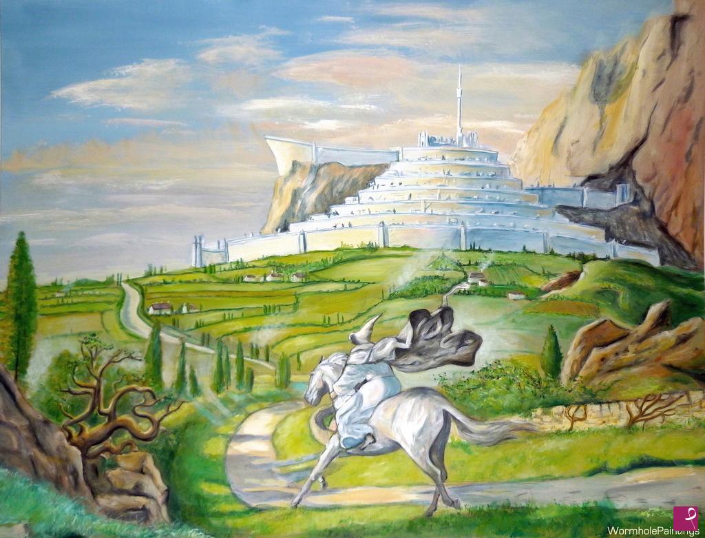 quadri in vendita online - Gandalf cavalca verso Minas Tirith