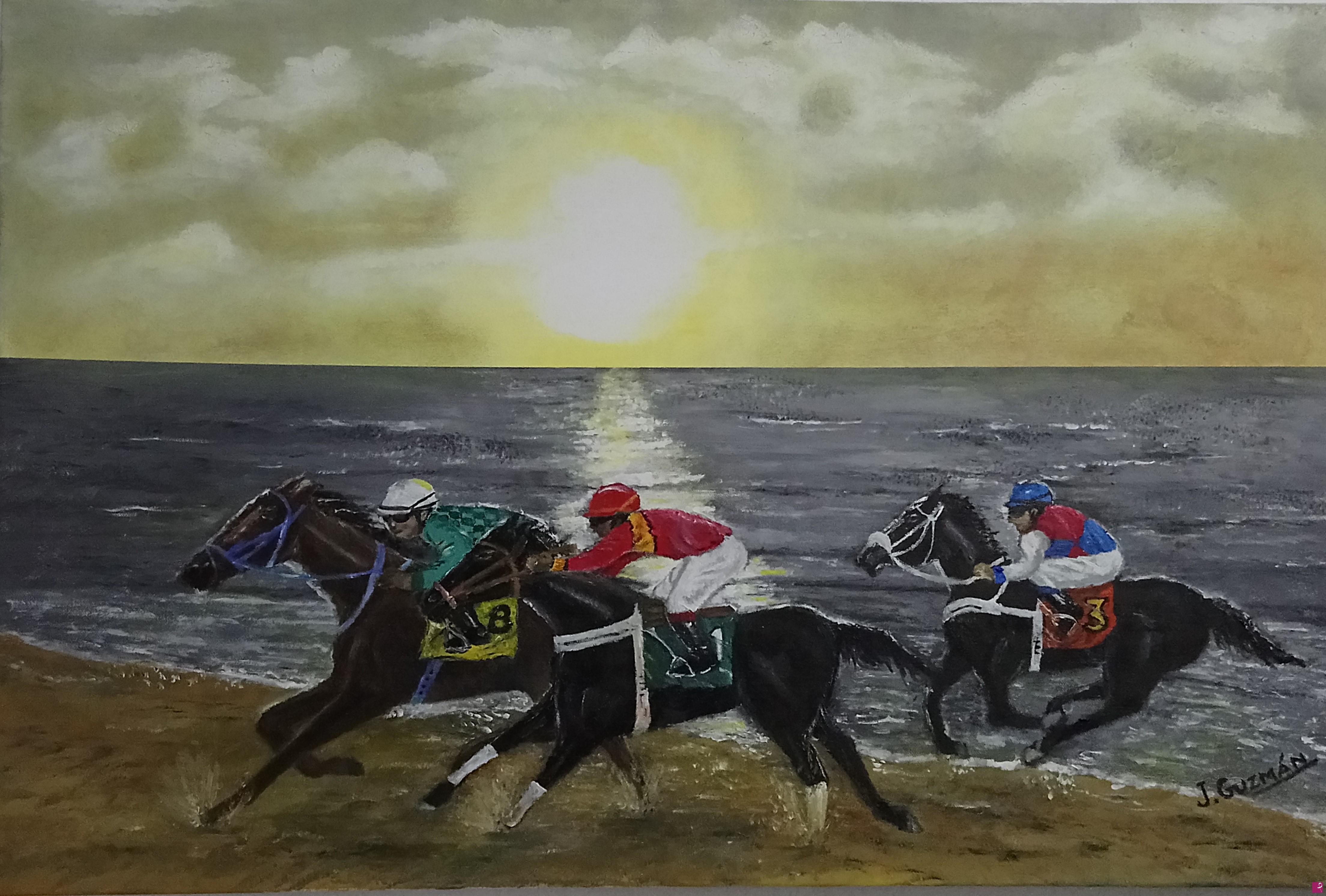 quadri in vendita online - Gara a Sanlúcar de Barrameda / Carrera en Sanlúcar de Barrameda.
