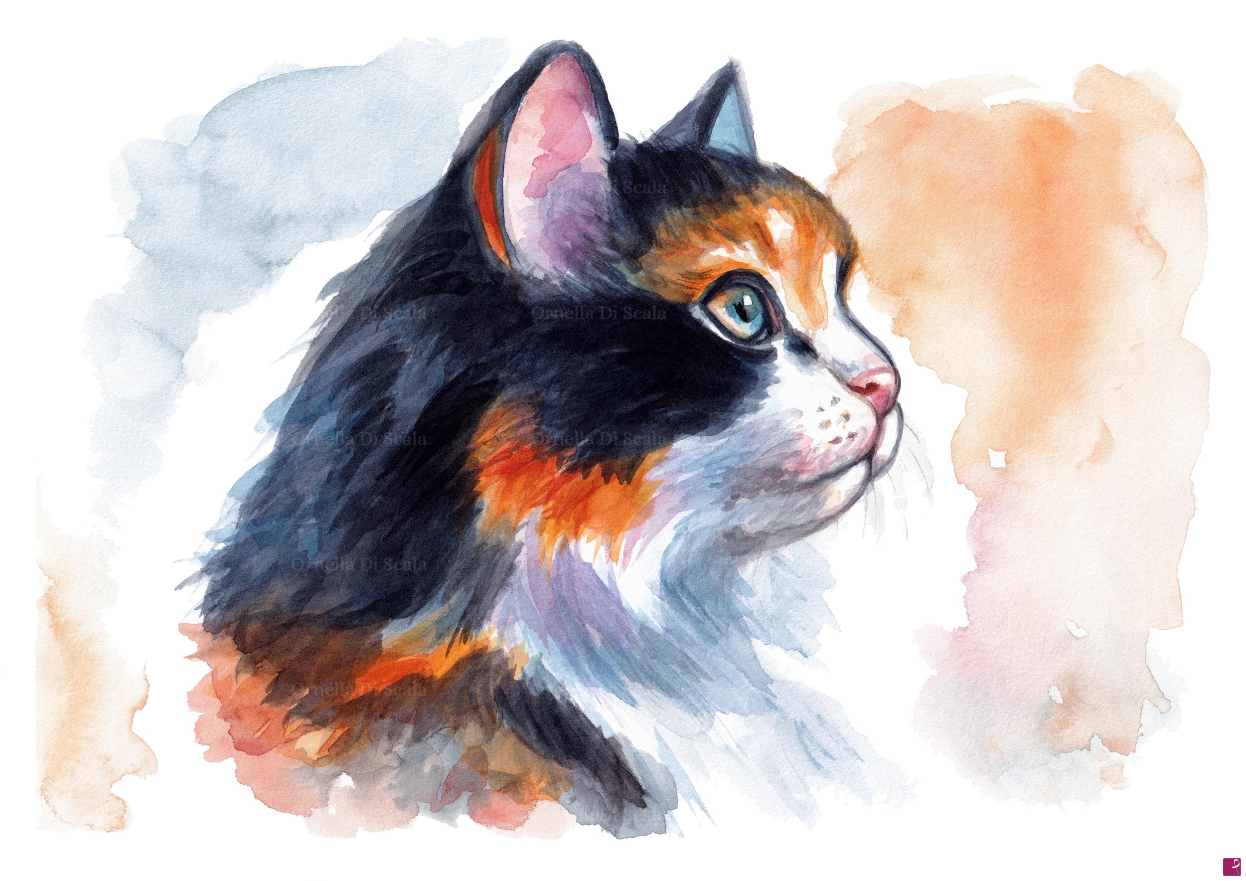 quadri in vendita online - Gatto calico dipinto a mano