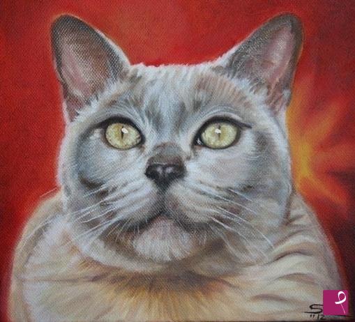 quadri in vendita online - Gatto fondo rosso