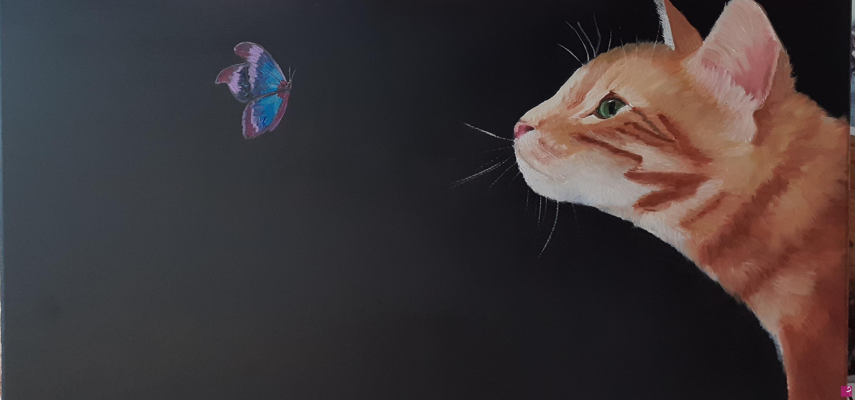 quadri in vendita online - Gatto Martino e la farfalla