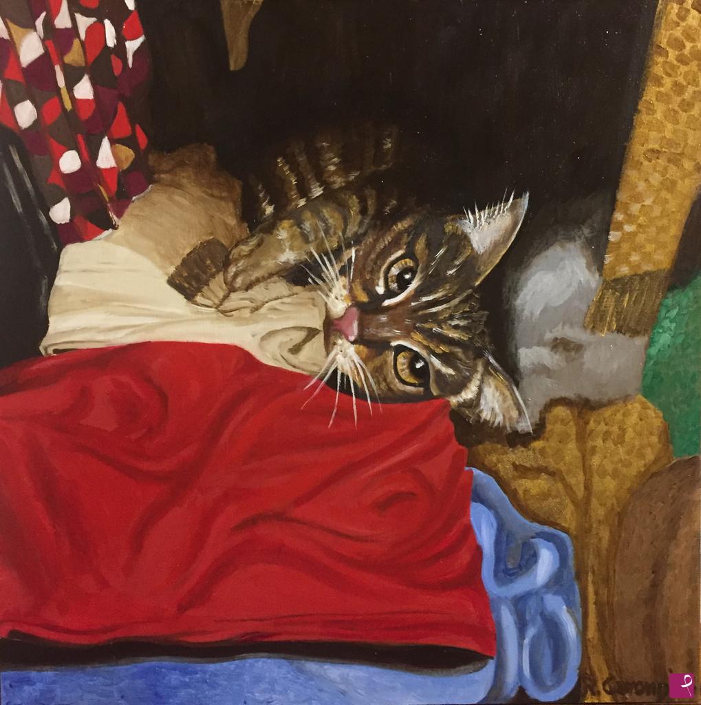 quadri in vendita online - gatto nacosto nell'armadio
